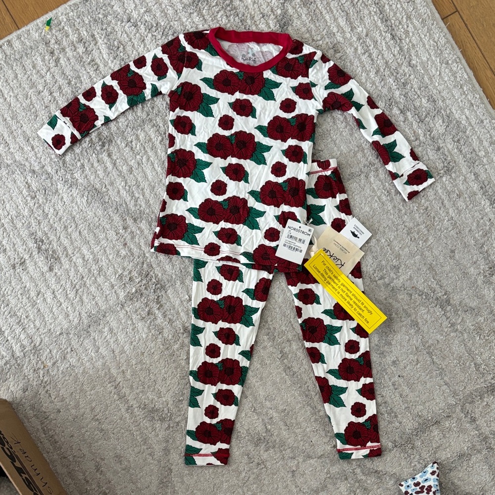Kickee Pants Kids Pajama Set - Red and Green Floral